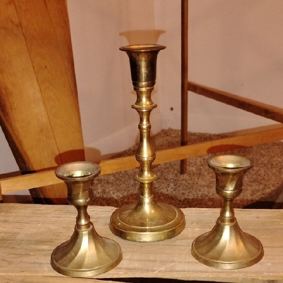 Other - Vintage Brass Candlestick Lot Of 3- 2 Small 1 Large